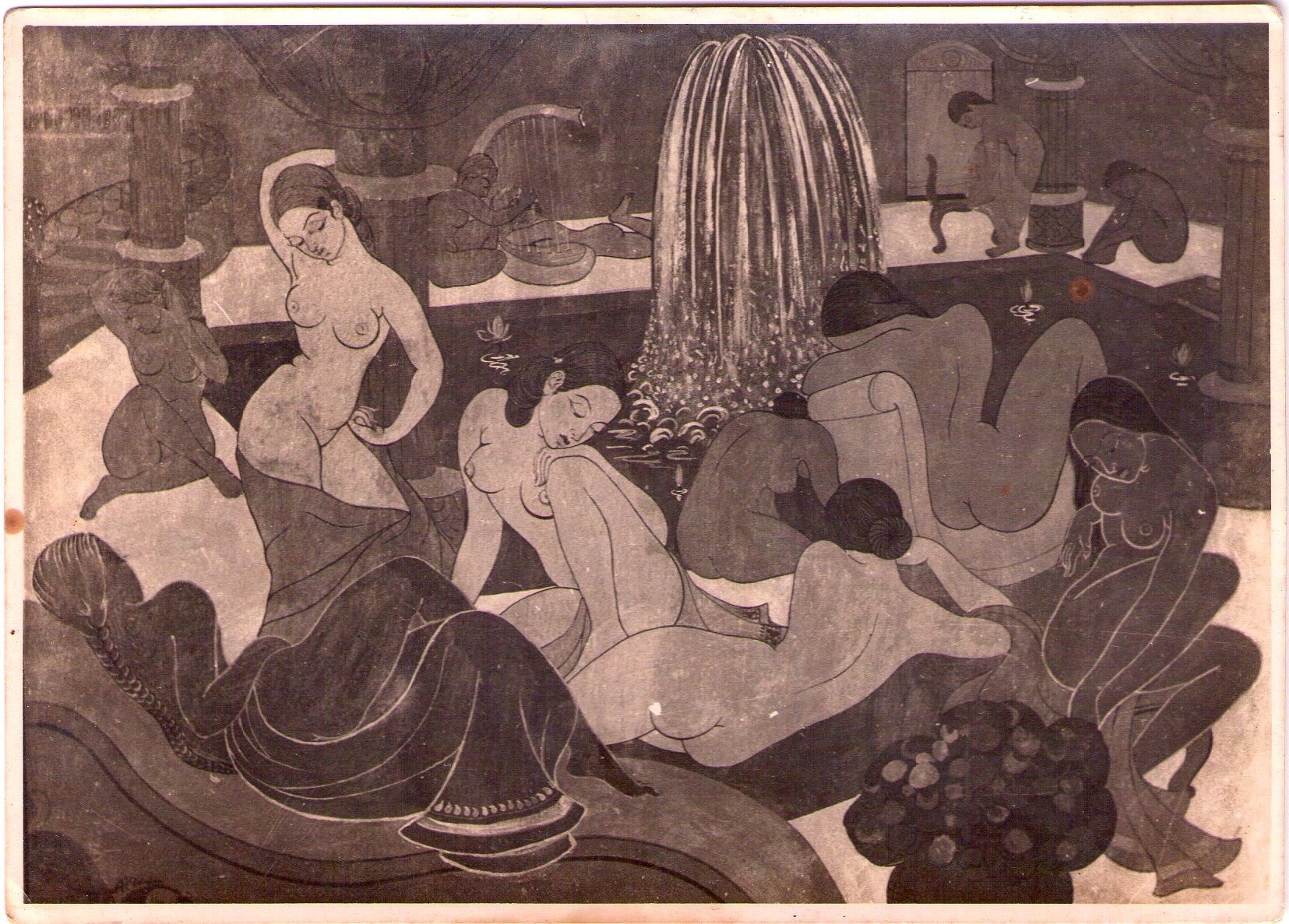 Painting of bathers at a fountain