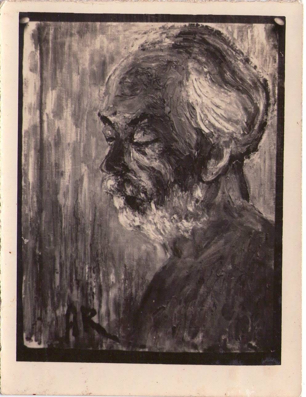 Portrait painting of Telugu writer Gudipati Venkatachalam (Chalam) in profile, signed AR