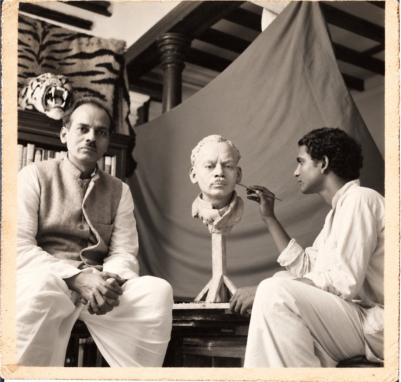 The artist sculpting the clay bust of Narla Venkateswara Rao from life