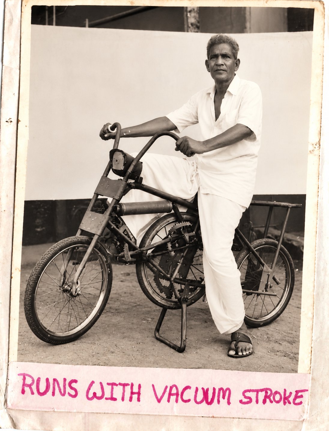 Ancha Radhakrishna Murthy with his vacuum-powered bicycle